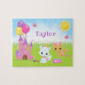 Cats Kittens Castle Pink and Paarse Jigzaag Puzzle Legpuzzel (Horizontaal)