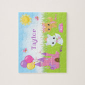 Cats Kittens Castle Pink and Paarse Jigzaag Puzzle Legpuzzel (Verticaal)