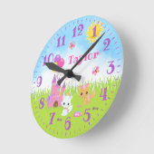 Cats Kittens Castle Pink and Paarse  Ronde Klok (Hoek)