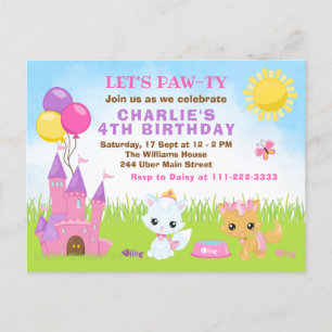 Cats Kittens Castle Pink Birthday Party Briefkaart