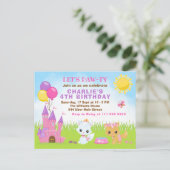 Cats Kittens Castle Pink Birthday Party Briefkaart (Staand voorkant)