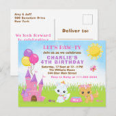 Cats Kittens Castle Pink Birthday Party Briefkaart (Voorkant / Achterkant)