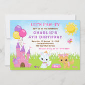 Cats Kittens Castle Pink Birthday Party Invitation Kaart (Voorkant)