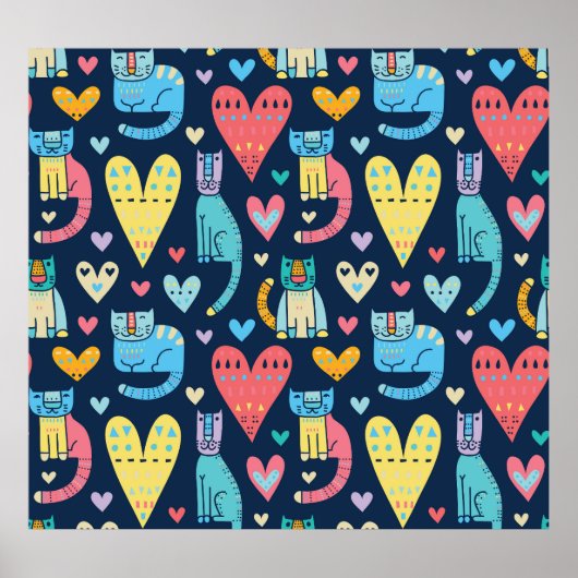 Cats Love: Kleurrijke  Naadloos Poster (Voorkant)
