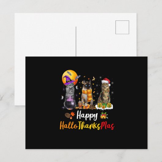 Cats Lover Halloween Thanksgiving Kersthalve  Feestdagenkaart (Voorkant / Achterkant)