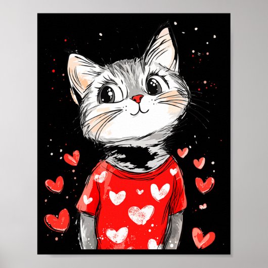 Cats Lover Heart Girls Kitten Valentine’s Day Wome Poster (Voorkant)