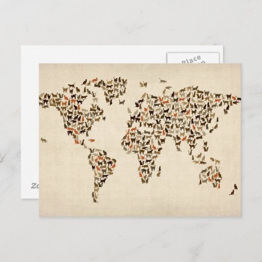Cats Map of the World Map Briefkaart (Voorkant / Achterkant)