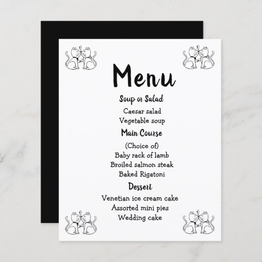 Cats Menu Black White Wedparty Kat Modern (Voorkant / Achterkant)
