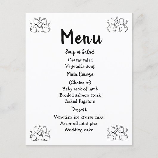 Cats Menu Black White Wedparty Kat Modern (Voorkant)
