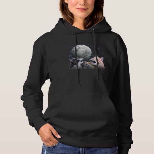 Cats Meowling At Moon Cat   Space Kitten Joke Hoodie (Voorkant)