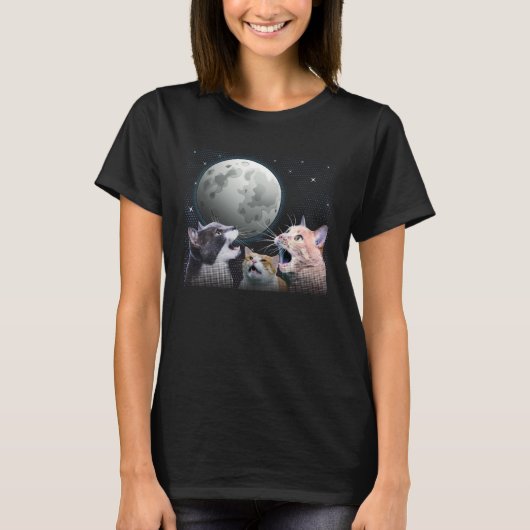 Cats Meowling At Moon Cat   Space Kitten Joke T-shirt (Voorkant)