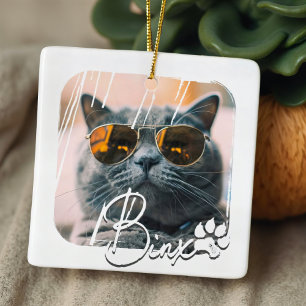 Cat's Modern Simple Cool Grunge Naam en foto Keramisch Ornament