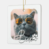 Cat's Modern Simple Cool Grunge Naam en foto Keramisch Ornament (Links)