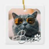Cat's Modern Simple Cool Grunge Naam en foto Keramisch Ornament (Voorkant)