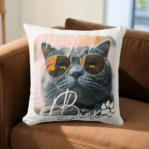 Cat's Modern Simple Cool Grunge Naam en foto Kussen