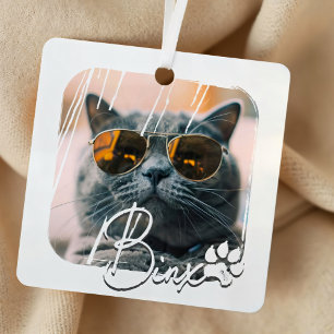 Cat's Modern Simple Cool Grunge Naam en foto Metalen Ornament