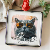 Cat's Modern Simple Cool Grunge Naam en foto Metalen Ornament