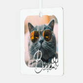 Cat's Modern Simple Cool Grunge Naam en foto Metalen Ornament (Voorkant links)