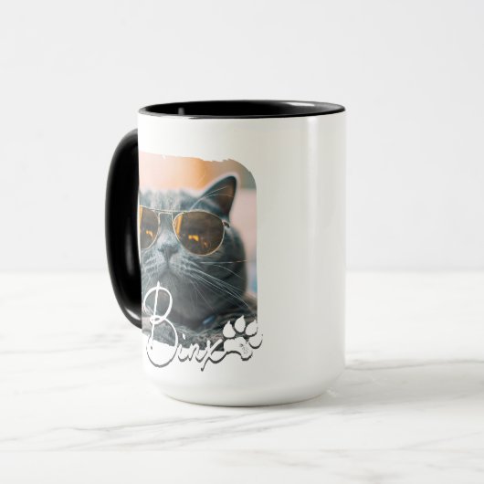 Cat's Modern Simple Cool Grunge Naam en foto Mok (Voorkant links)