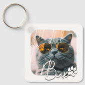 Cat's Modern Simple Cool Grunge Naam en foto Sleutelhanger (Voorkant)