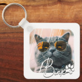 Cat's Modern Simple Cool Grunge Naam en foto Sleutelhanger (Voorkant)