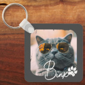 Cat's Modern Simple Cool Grunge Naam en foto Sleutelhanger (Voorkant)