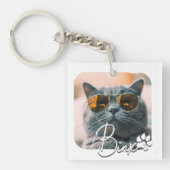 Cat's Modern Simple Cool Grunge Naam en foto Sleutelhanger (Voorkant)