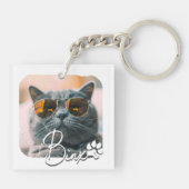 Cat's Modern Simple Cool Grunge Naam en foto Sleutelhanger (Achterkant)