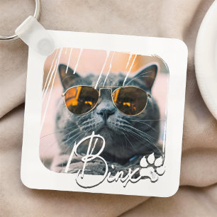Cat's Modern Simple Cool Grunge Naam en foto Sleutelhanger