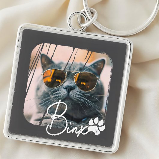 Cat's Modern Simple Cool Grunge Naam en foto Sleutelhanger