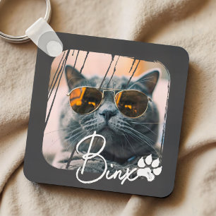 Cat's Modern Simple Cool Grunge Naam en foto Sleutelhanger