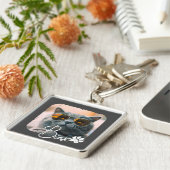 Cat's Modern Simple Cool Grunge Naam en foto Sleutelhanger (Zijkant)