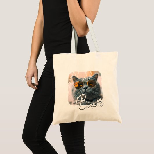 Cat's Modern Simple Cool Grunge Naam en foto Tote Bag (Voorkant (product))
