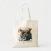 Cat's Modern Simple Cool Grunge Naam en foto Tote Bag (Voorkant)