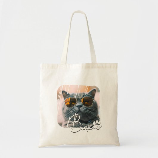 Cat's Modern Simple Cool Grunge Naam en foto Tote Bag (Voorkant)