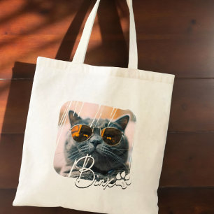 Cat's Modern Simple Cool Grunge Naam en foto Tote Bag