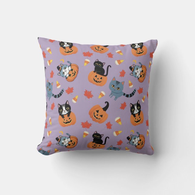 Cats 'N Pumpkins Halloween Mok Kussen (Voorkant)
