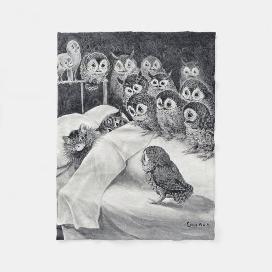 Cats Nightmare Owl Bird, Louis Wain Fleece Deken (Voorkant)