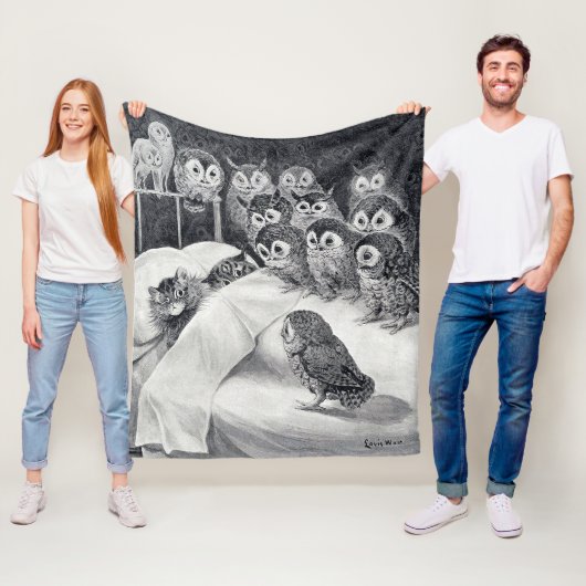 Cats Nightmare Owl Bird, Louis Wain Fleece Deken (In situ)