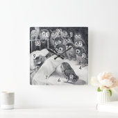 Cats Nightmare Owl Bird, Louis Wain Vierkante Klok (Huis)
