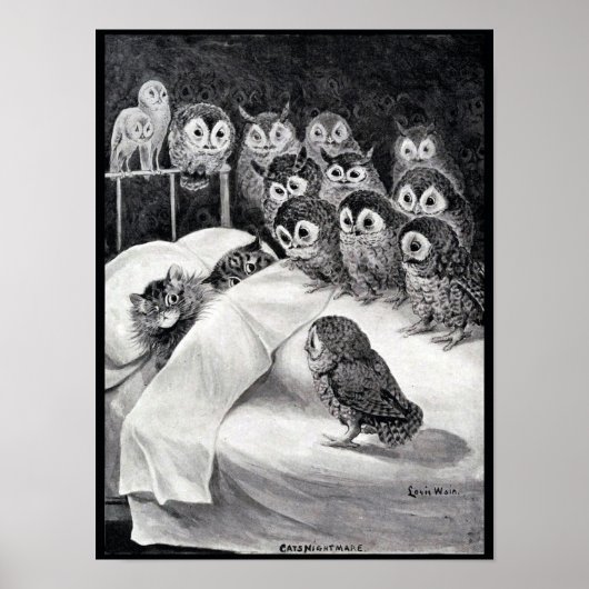 Cats Nightmare (& Owls) Louis Wain copy Poster (Voorkant)