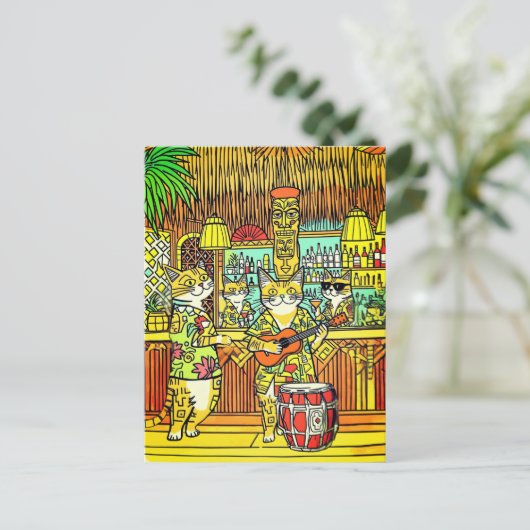 Cats on an Island Vacation in a Tiki Bar Briefkaart (Staand voorkant)