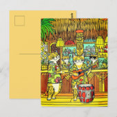Cats on an Island Vacation in a Tiki Bar Briefkaart (Voorkant / Achterkant)