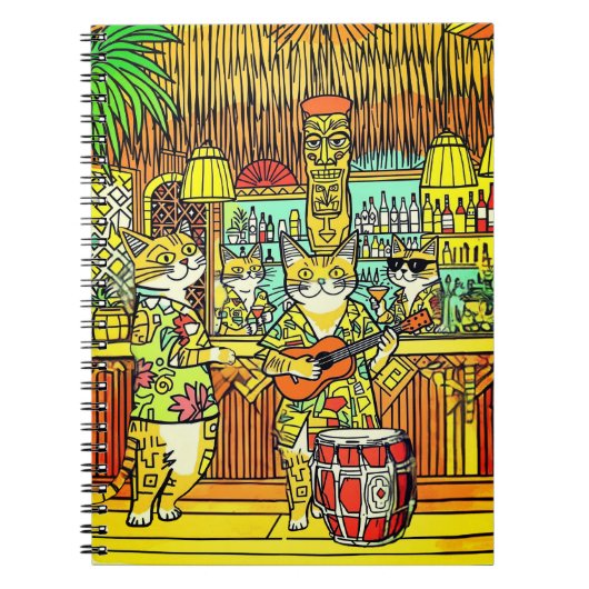 Cats on an Island Vacation in a Tiki Bar Notitieboek (Voorkant)