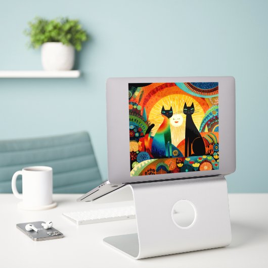 Cats on Bright and Colorful Background, Sticker (Laptop op bureau)