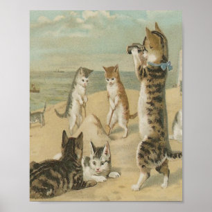 Cats On The Beach Vintage Poster