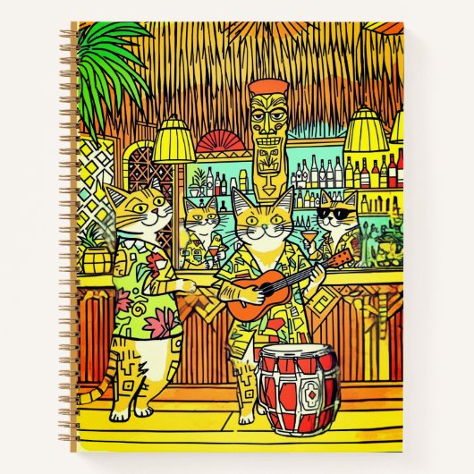 Cats on Vacation in a Tiki Bar Journal Notitieboek (Voorkant)