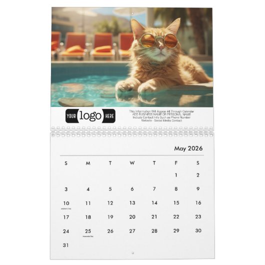 Cats on Vacation - Voeg Logo toe voor zakelijke ca Kalender (Mei 2026)