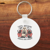 Cats People Are Creepy Skeleton Halloween Tee Over Sleutelhanger (Voorkant)