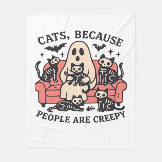 Cats People zijn griezelig skelet Halloween T-shir Fleece Deken (Voorkant)
